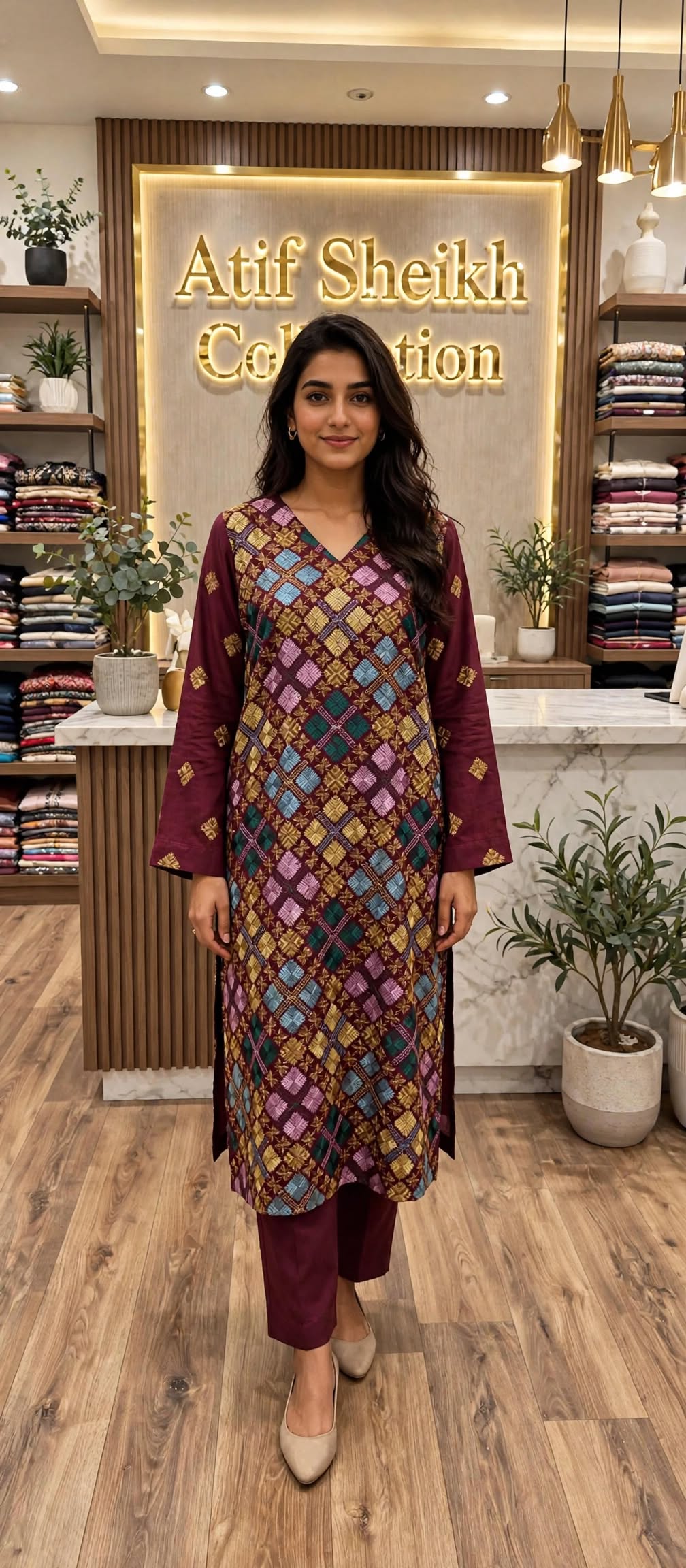 Karandi embroidered stiched long shirt trouser mrnsqr