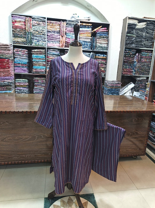 Binsaeed premium lawn stiched long shirt trouser 2 pc prplsrtp