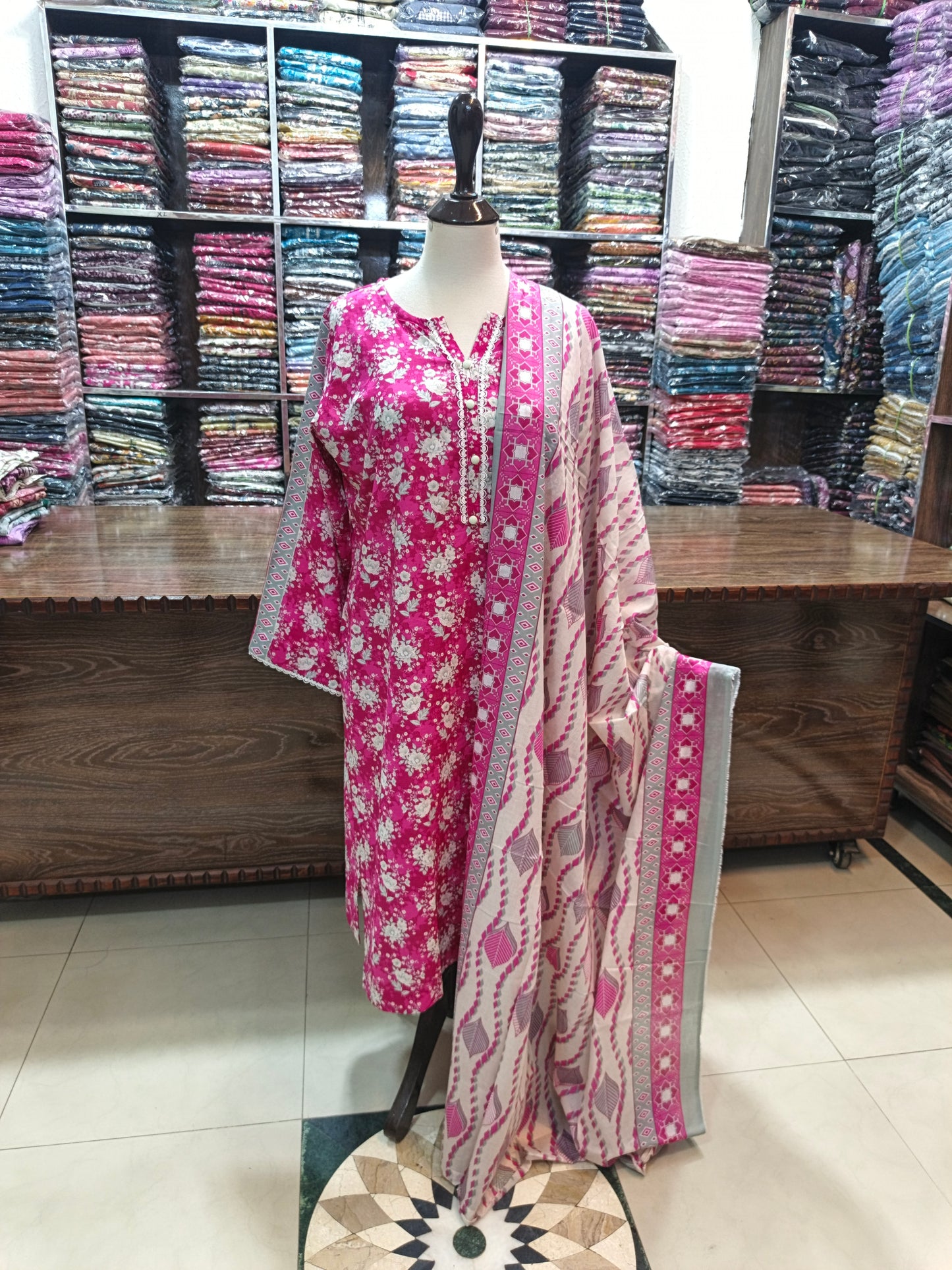 Binsaeed premium lawn stiched shirt trouser stiched 3pc pnkcrm