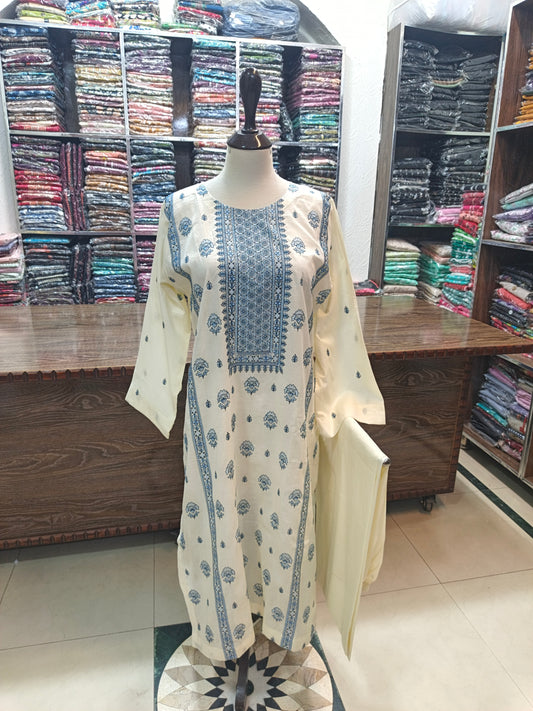 lawm embroidered stiched long shirt trouser 2 pc ivryG