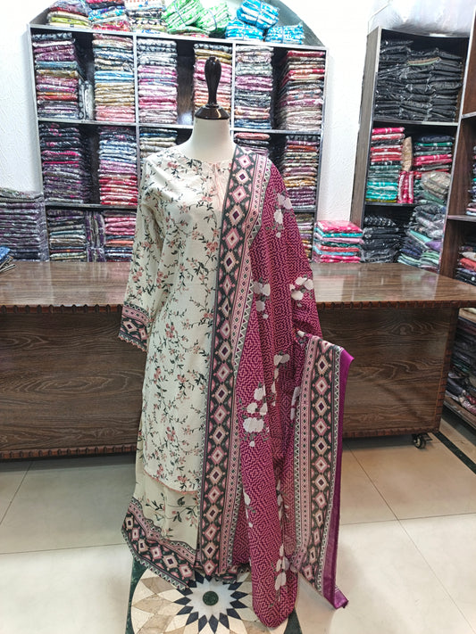 Safina premium lawn stiched shirt and plazzo  3 pc motia