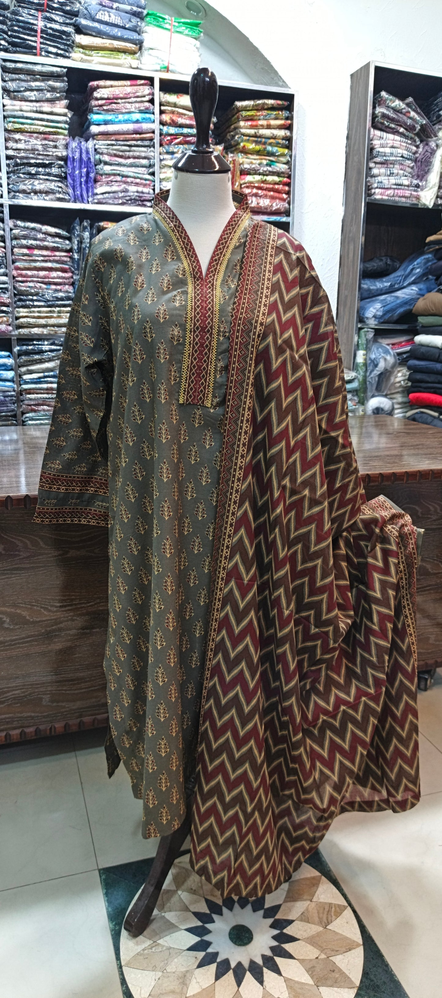 Zam ZAM premium lawn stiched shirt trouser 3 pc