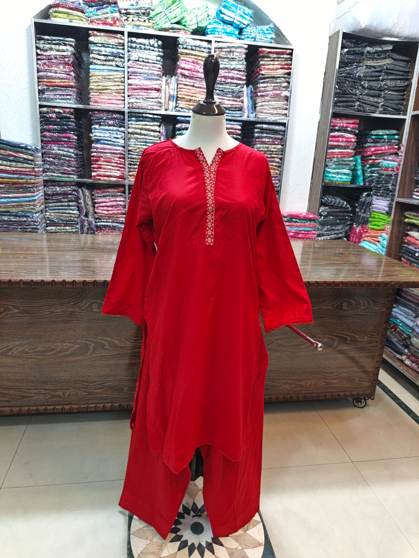 Solid pure lawn stiched shalwar kameez 2 pc red