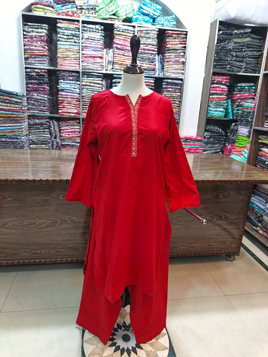 Solid pure lawn stiched shalwar kameez 2 pc red