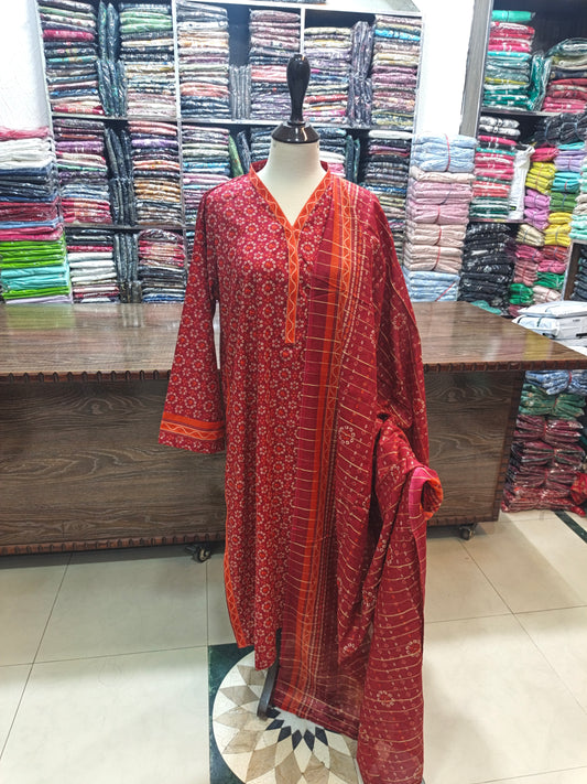 Binsaeed premium lawn stiched trouser shirt 3pc redor