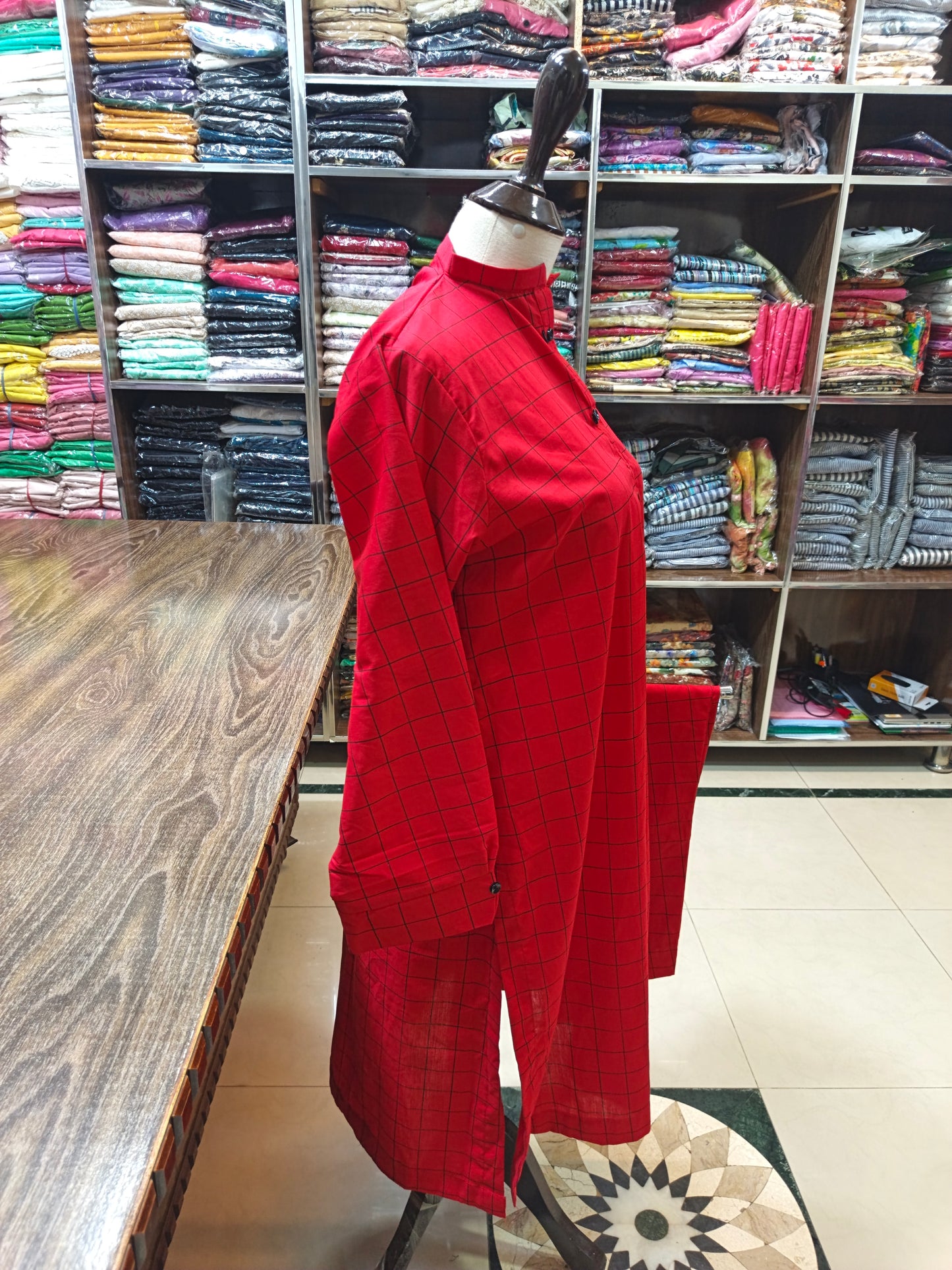 Cotton stiched shirt trouser 2pc redchk