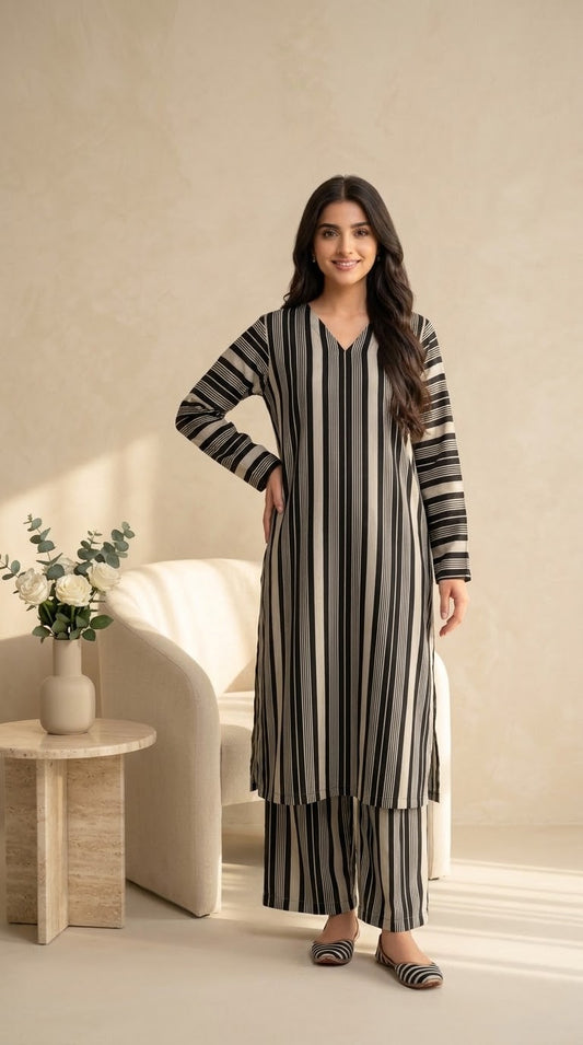 Linen stiched shirt trouser stiched 2 pc blk strip