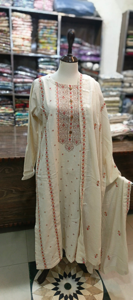 Karandi khaddar embroidered stiched 3 pc