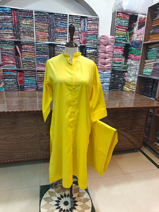Solid pure lawn long stiched shirt trouser 2 pc lmnyel