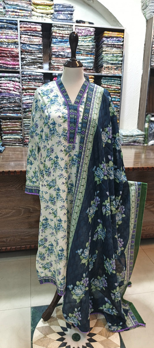 Bin saeed premium lawn long shirt trouser stiched 3 pc seawt2