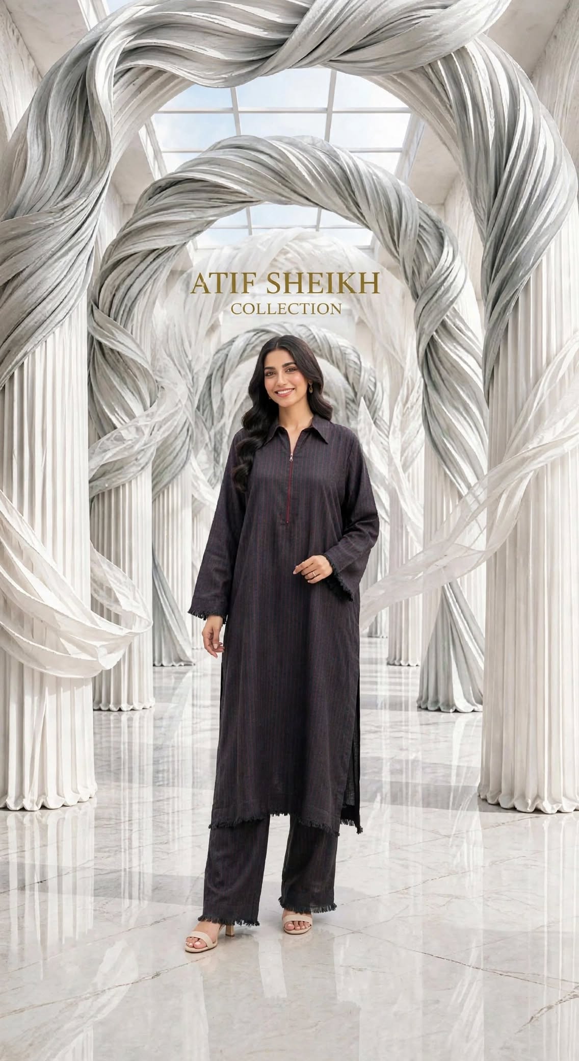 Woolen stiched long shirt trouser 2 pc brnred