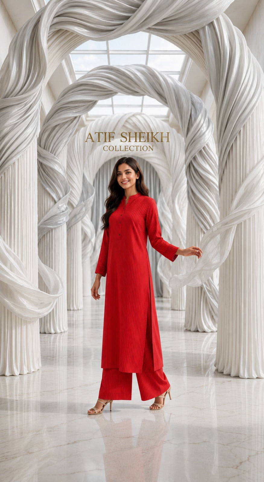 Linen stiched long shirt trouser 2 pc redline