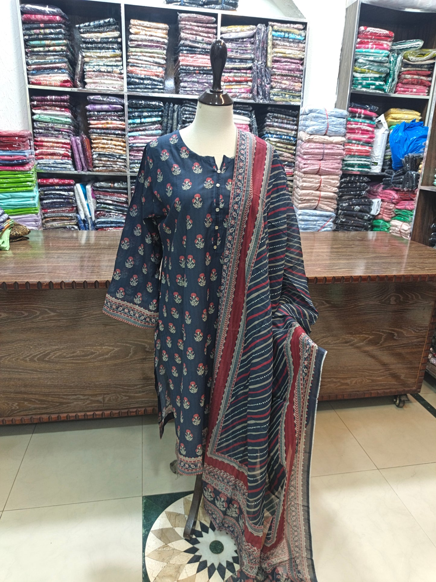 Binsaeed premium lawn stiched shalwar kameez 3 pc