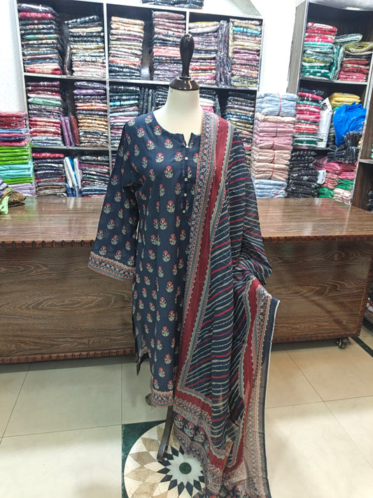 Binsaeed premium lawn stiched shalwar kameez 3 pc navyj