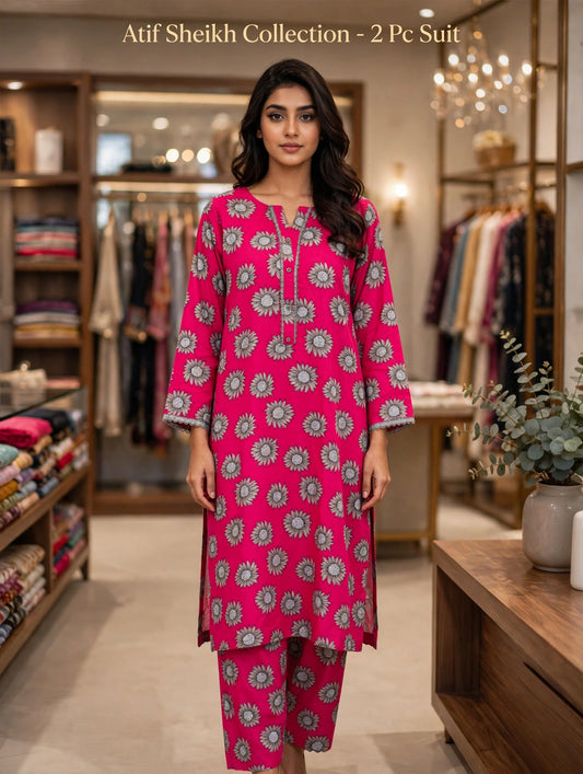 Linen shalwar kameez stiched 2 pc pinkflr