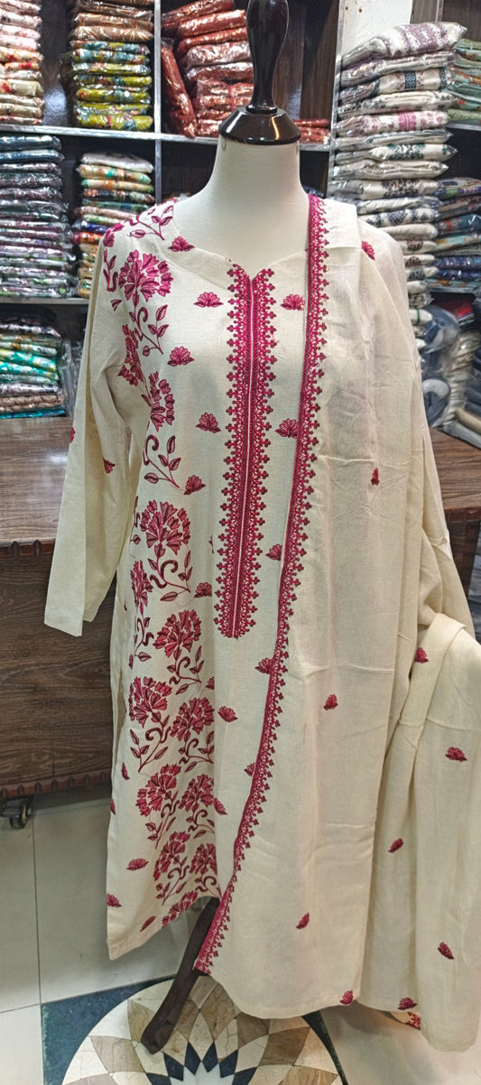 Karandi khaddar embroidered stiched 3 pc