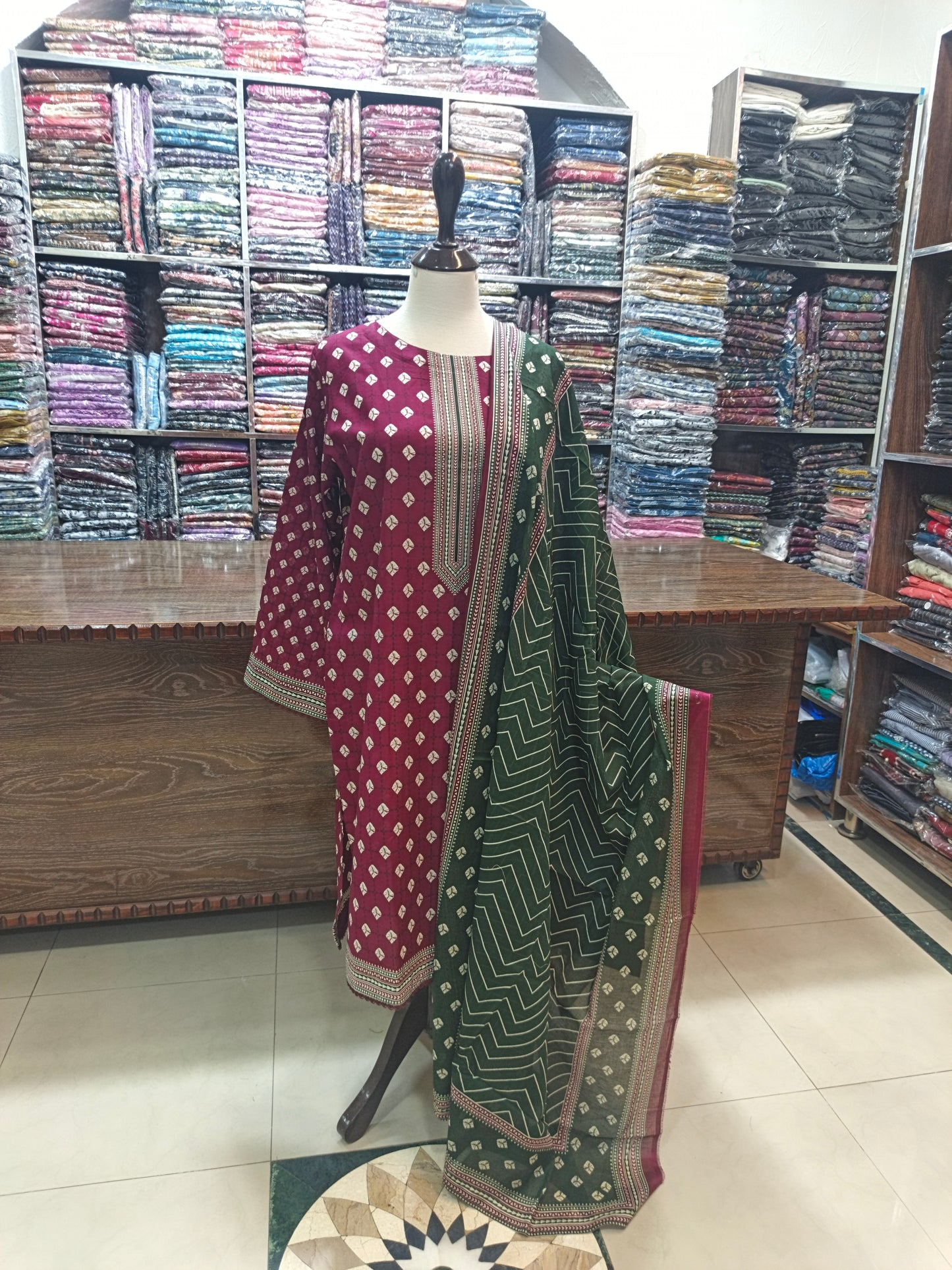 Binsaeed premium lawn stiched shalwar kameez 3pc brggrn