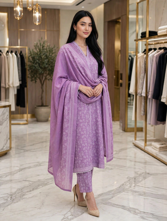 Binsaeed premium lawn stiched long shirt trouser 3pc lilac6