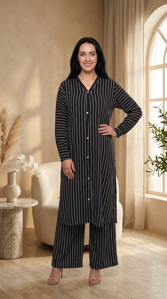 Linen stiched shirt trouser stiched 2 pc blk line