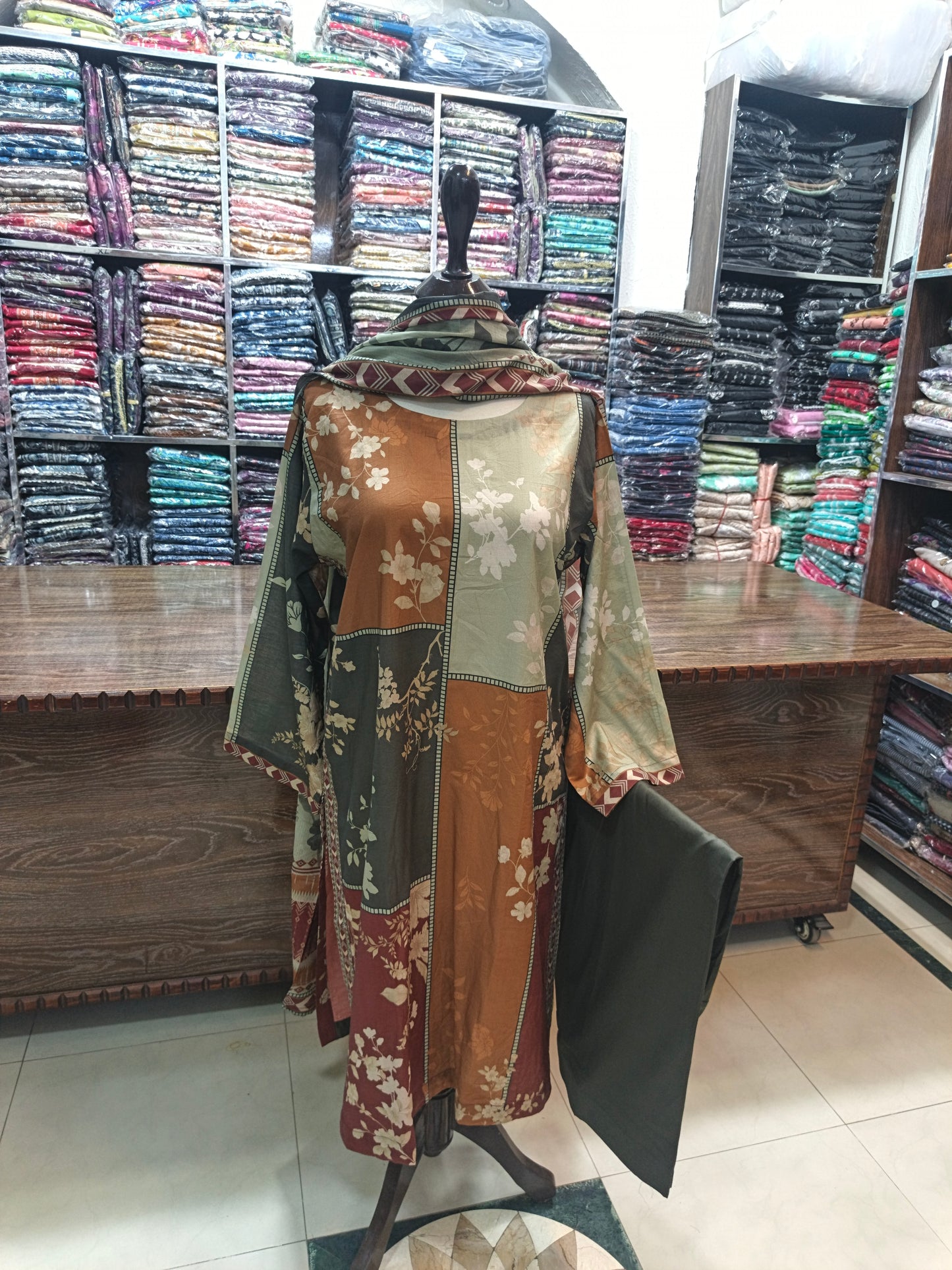 Binsaeed premium lawn stiched shalwar kameez 3pc brn