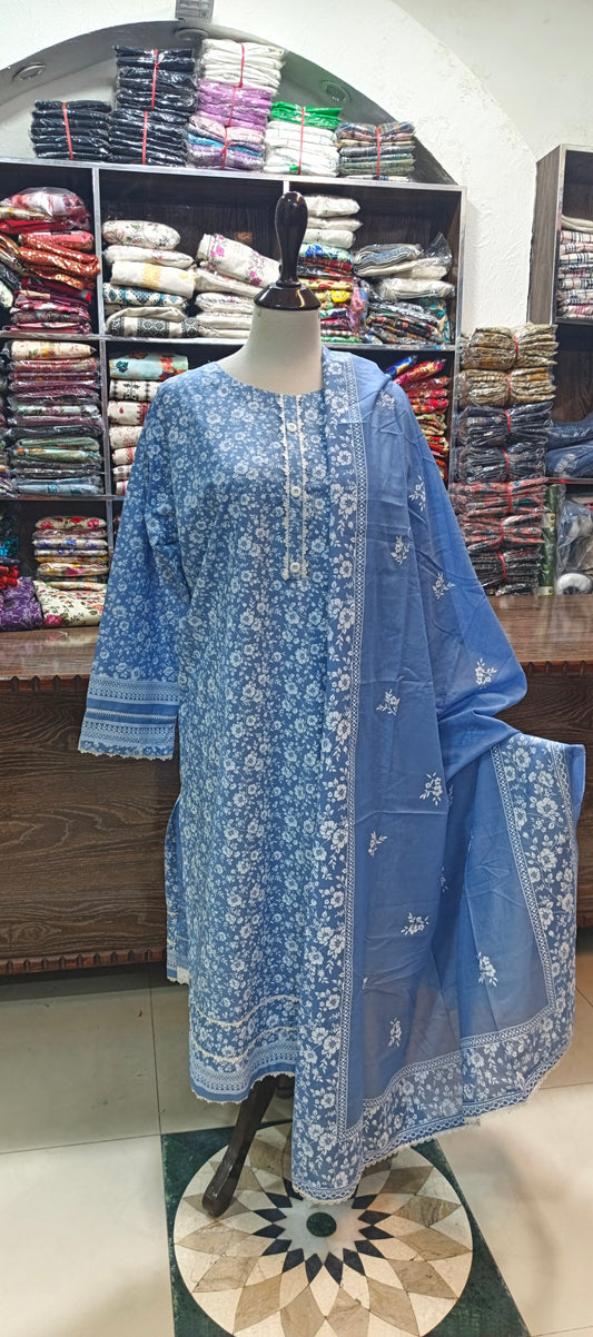 Bin saeed lawn stiched shirt trouser 3 pc