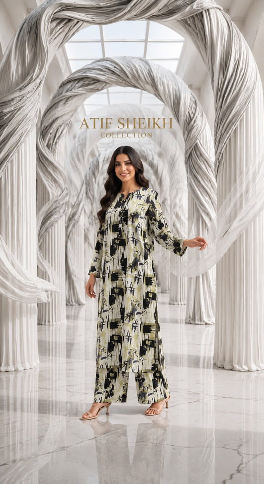 Linen stiched long shirt trouser 2 pc wtolve