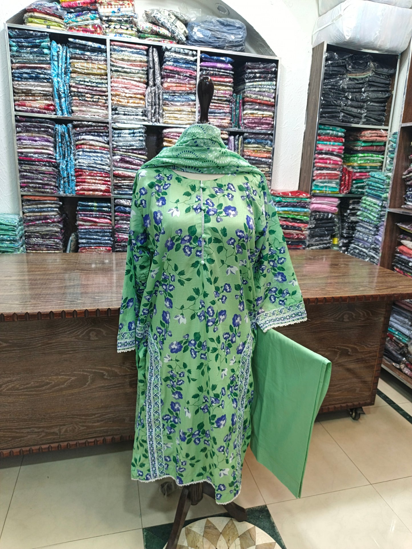 Binsaeed premium lawn stiched shalwar kameez 3pc aplblu