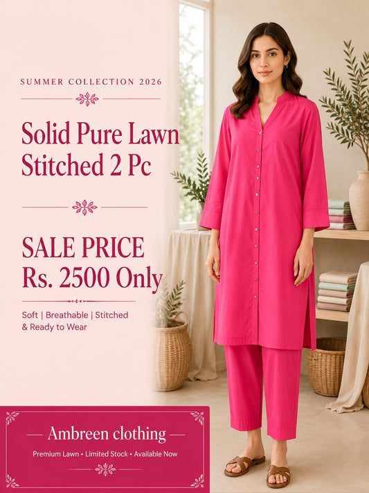 Solid pure lawn stiched A line cut shirt trouser 2pc pink