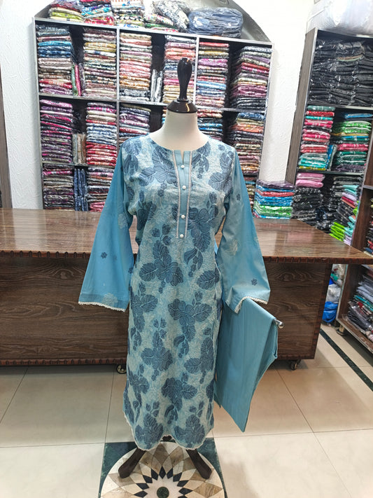 Breeze embroidered lawn stiched long shirt trouser 2pc icbre