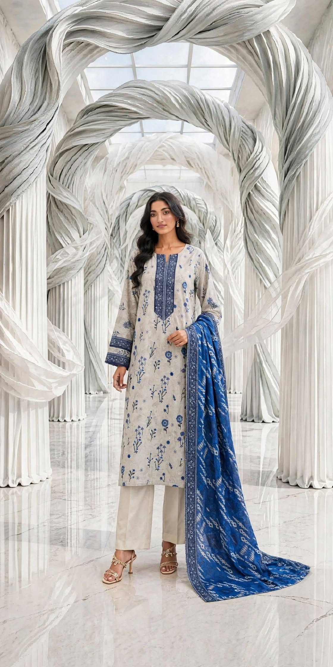 Binsaeed khaddar stiched shalwar kameez 3pc greblu