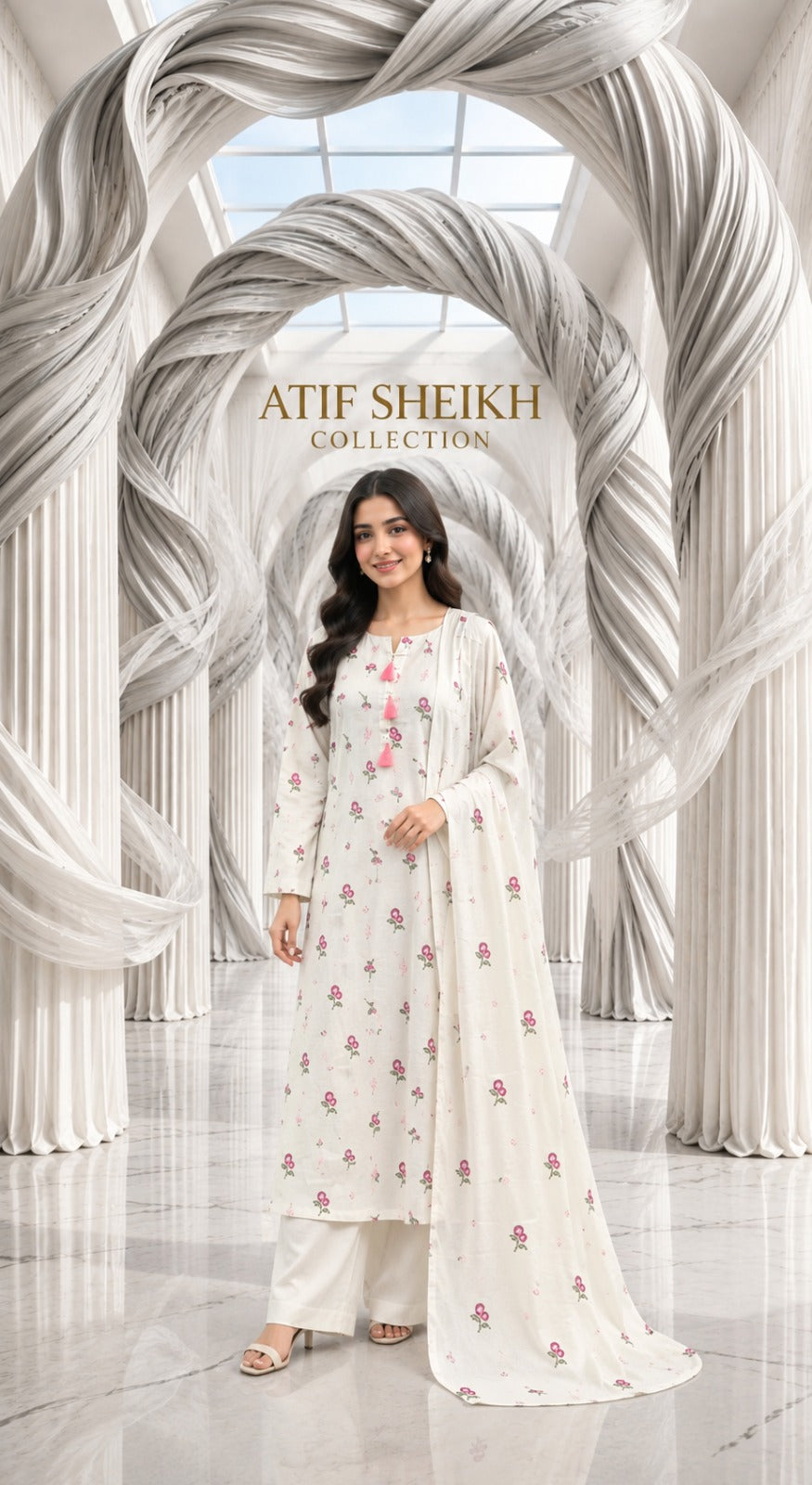Karandi khaddar embroidered stiched long shirt trouser 3pcboti