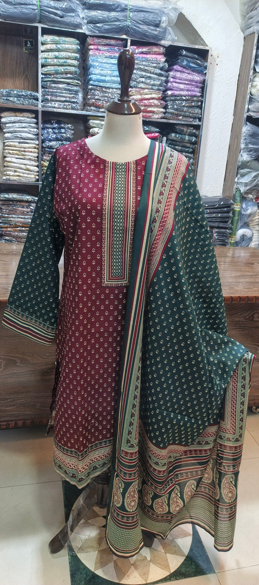 Bin saeed khaddar stiched 3 pc