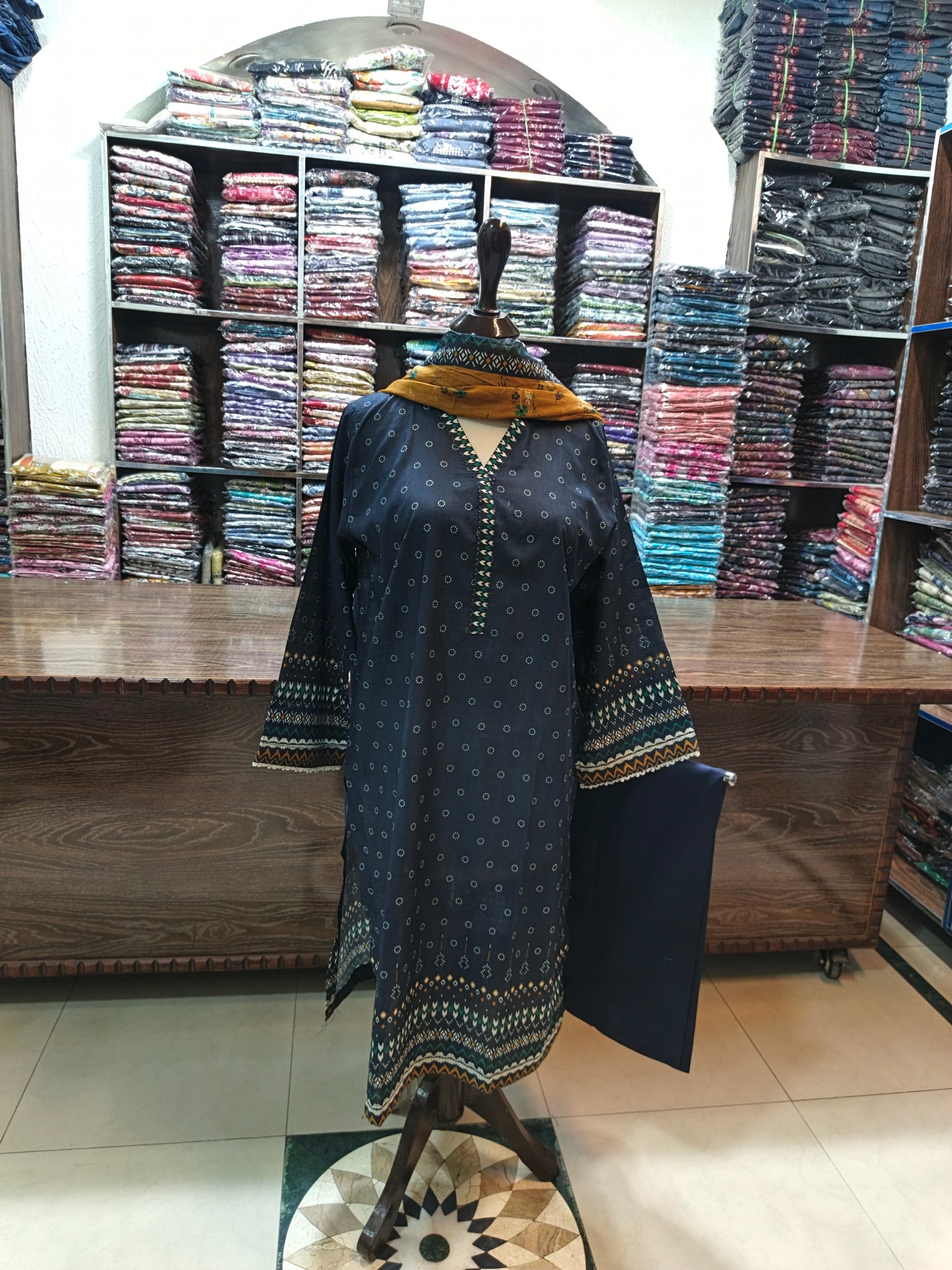 Binsaeed premium lawn stiched shirt trouser 3pc nvymst