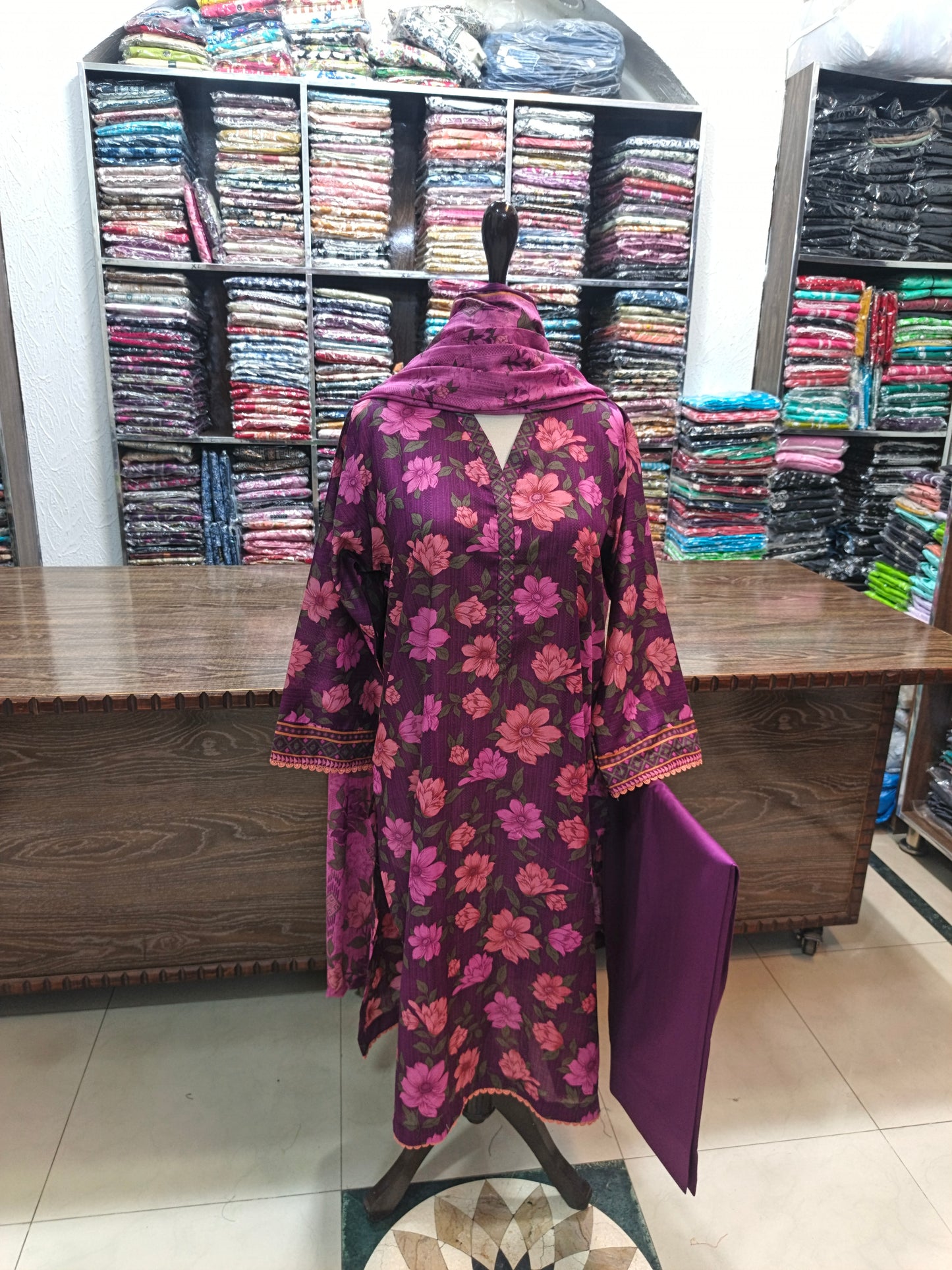 Safina premium lawn stiched shalwar kameez 3pc prplpnk