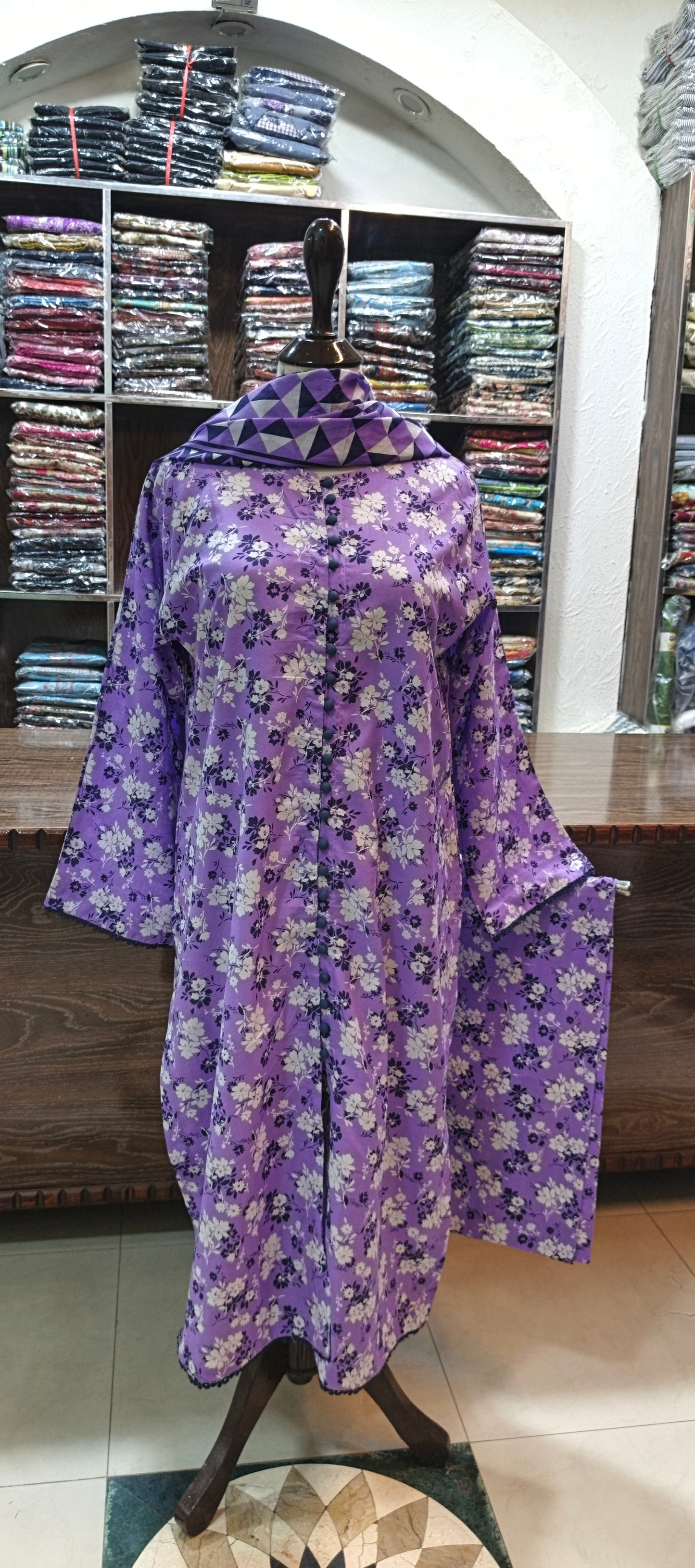 Bin saeed premium lawn stiched long shirt trouser 3 pc