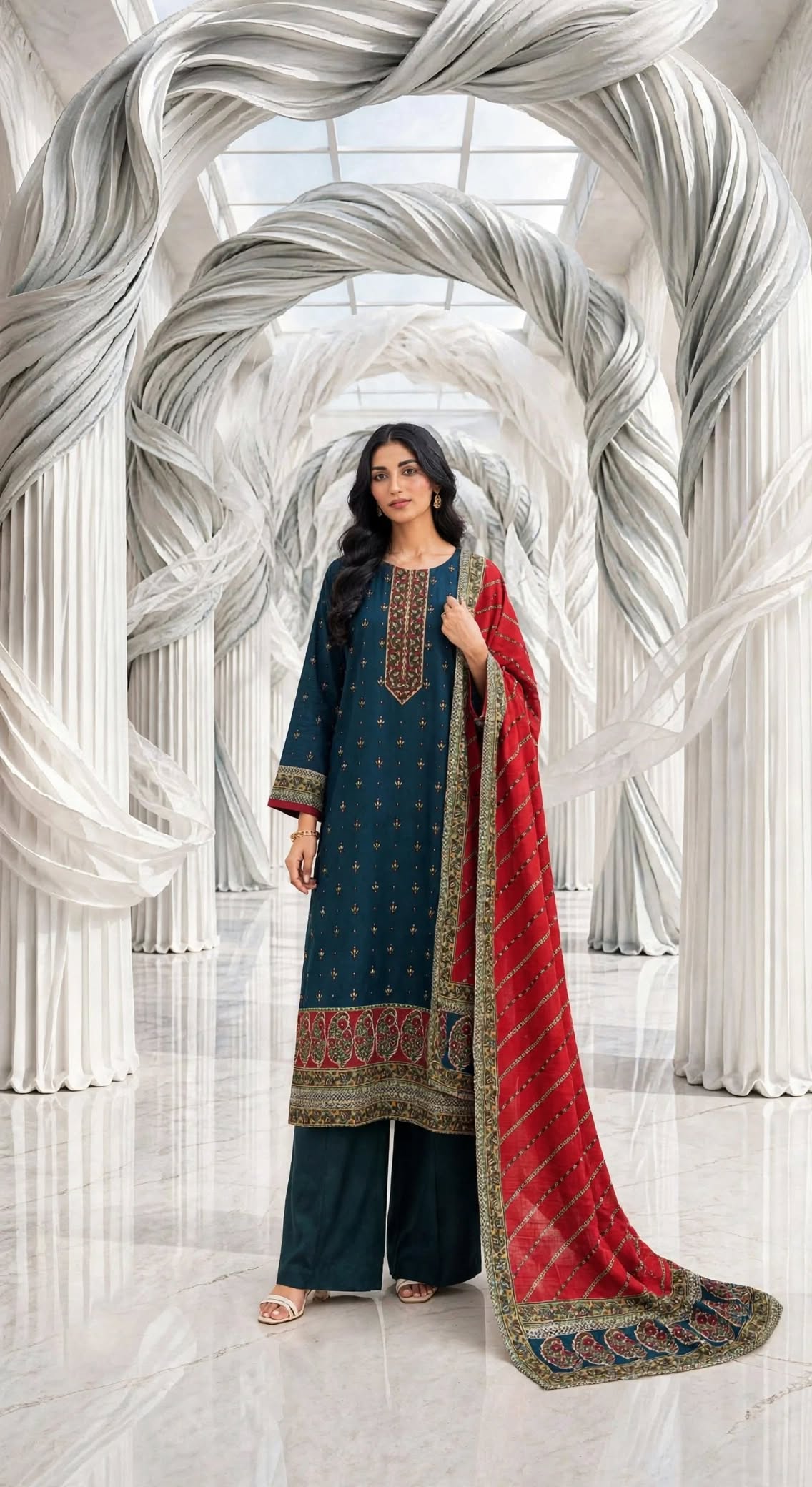 Binsaeed khaddar stiched shirt trouser 3pc znk