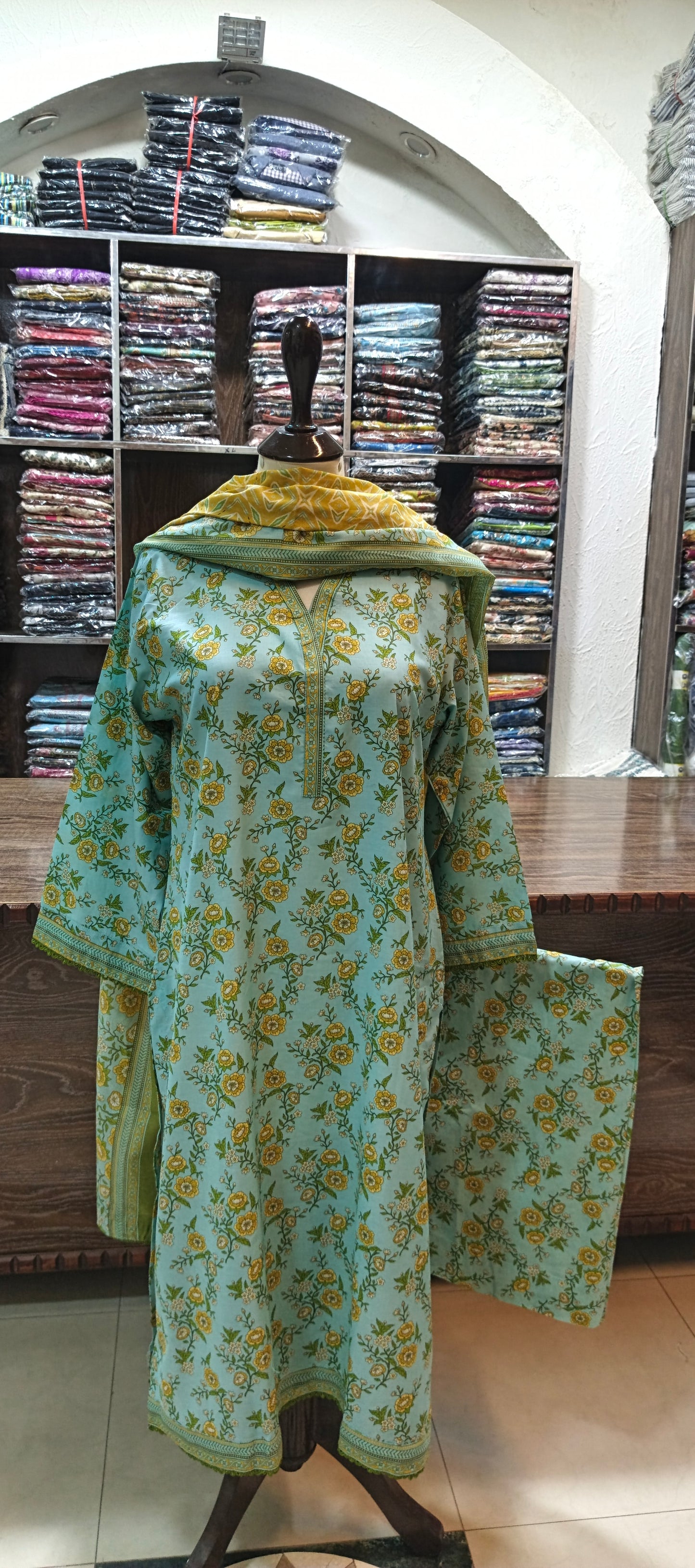 Binsaeed premium lawn long stiched shirt trouser 3 pc