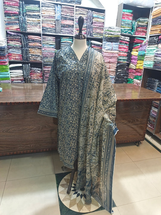 Binsaeed premium lawn stiched shalwar kameez 3 pc nvyskn