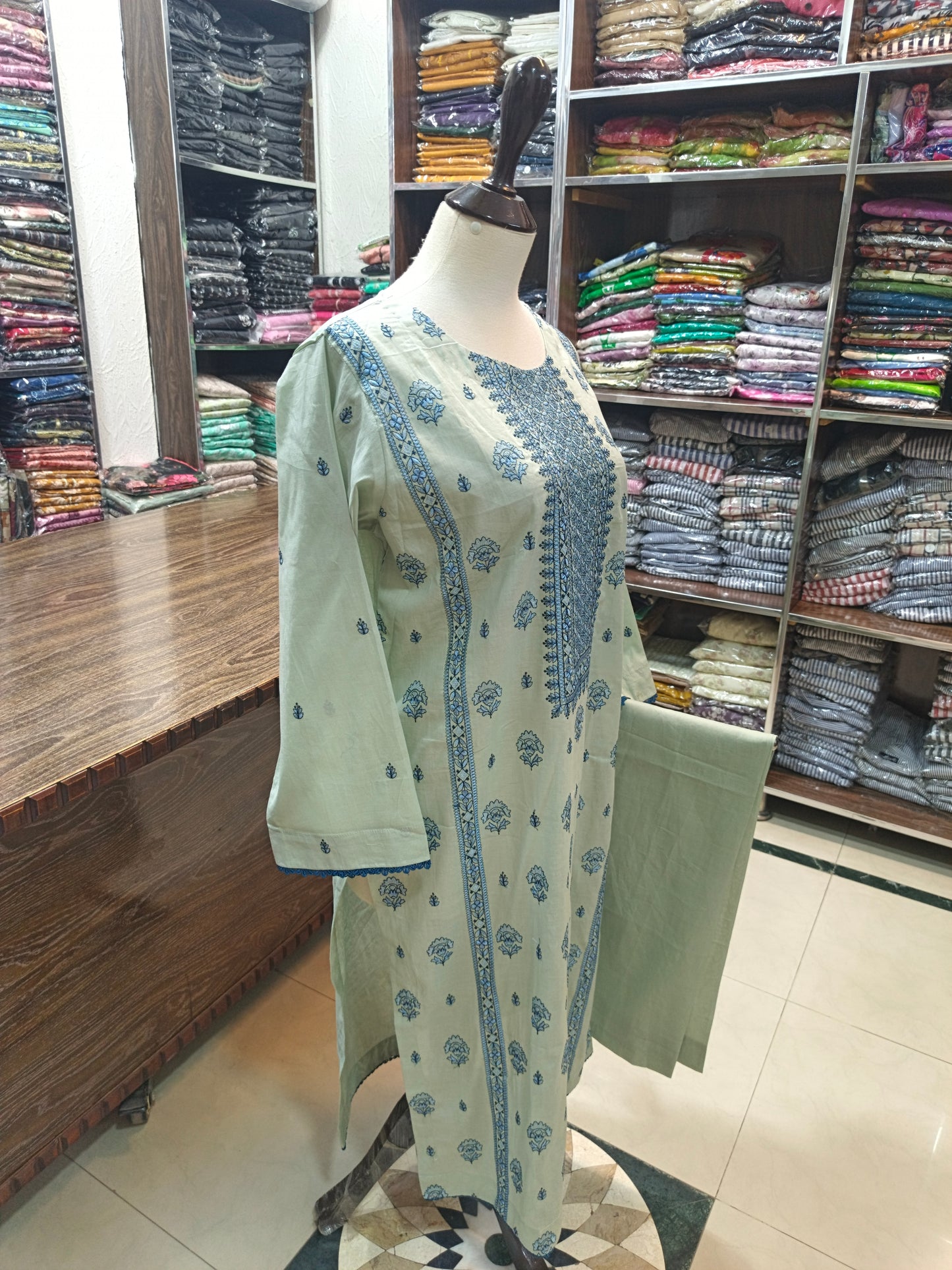 lawm embroidered stiched long shirt trouser 2 pc pstaG