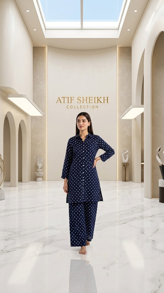 Winter cotton short co ord set stiched 2 pc nvypolka