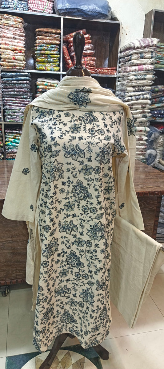 Karandi khaddar embroidered stiched 3 pc