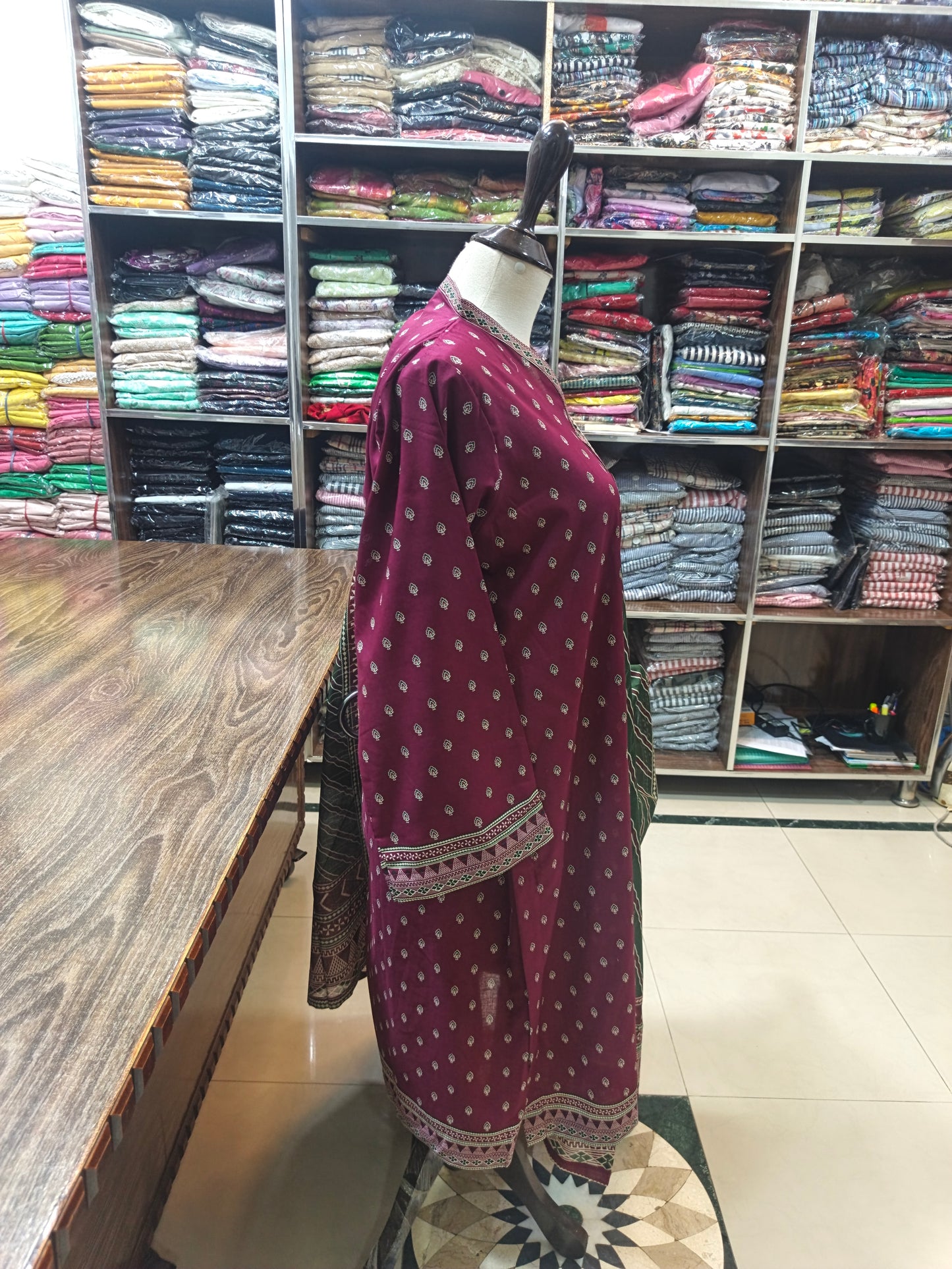 Binsaeed premium lawn stiched shirt trouser 3 pc brgren