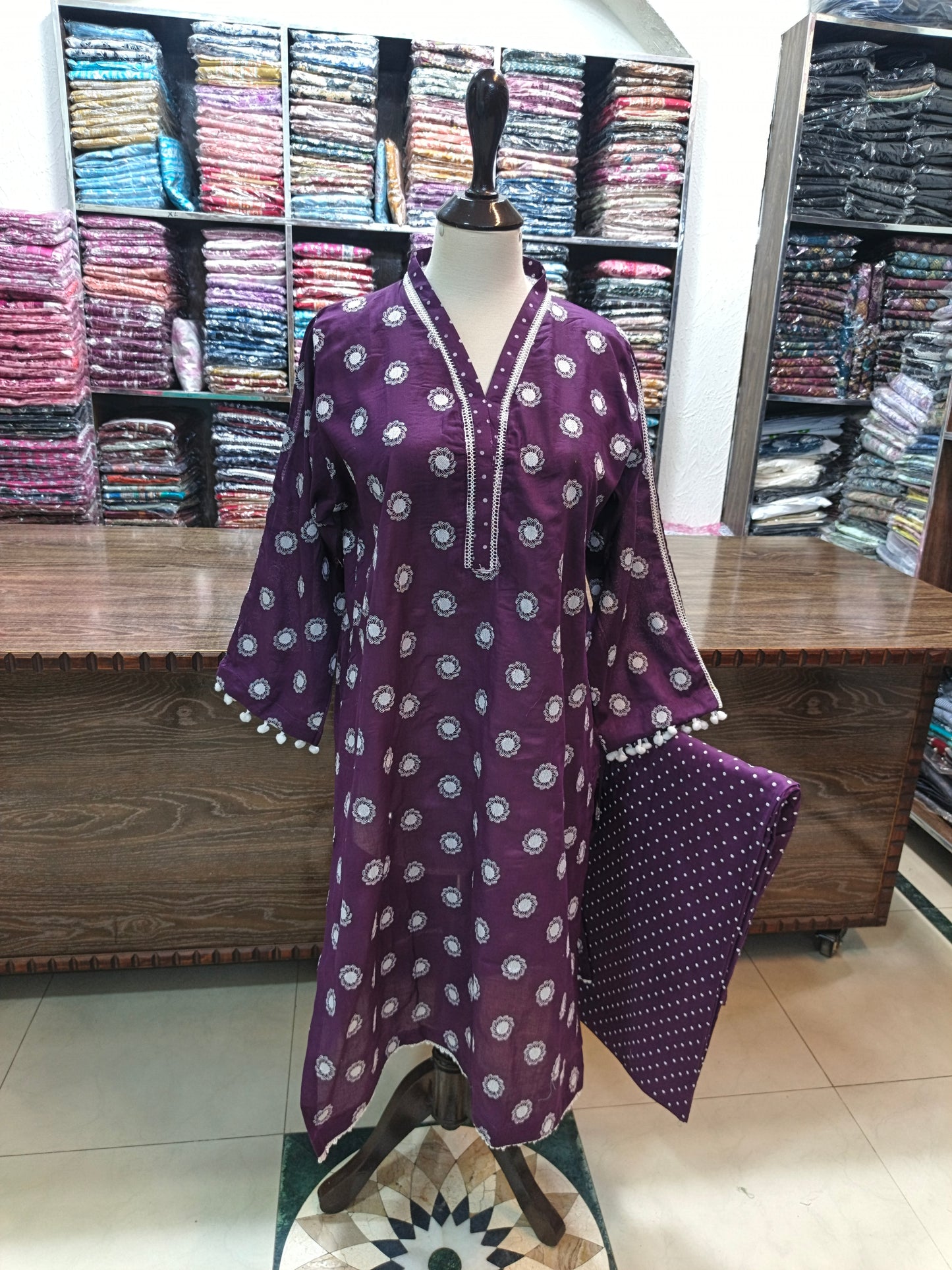 Lawn embroidered stiched shirt trouser 2pc prpl