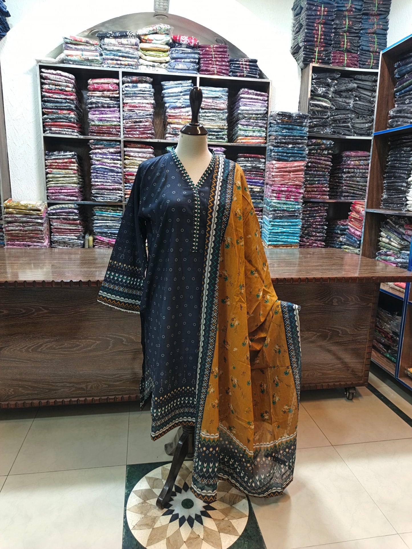 Binsaeed premium lawn stiched shirt trouser 3pc nvymst