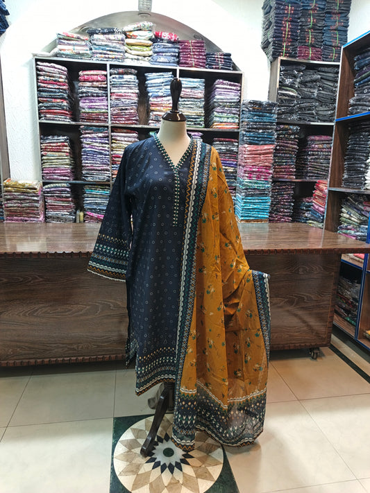 Binsaeed premium lawn stiched shirt trouser 3pc nvymst