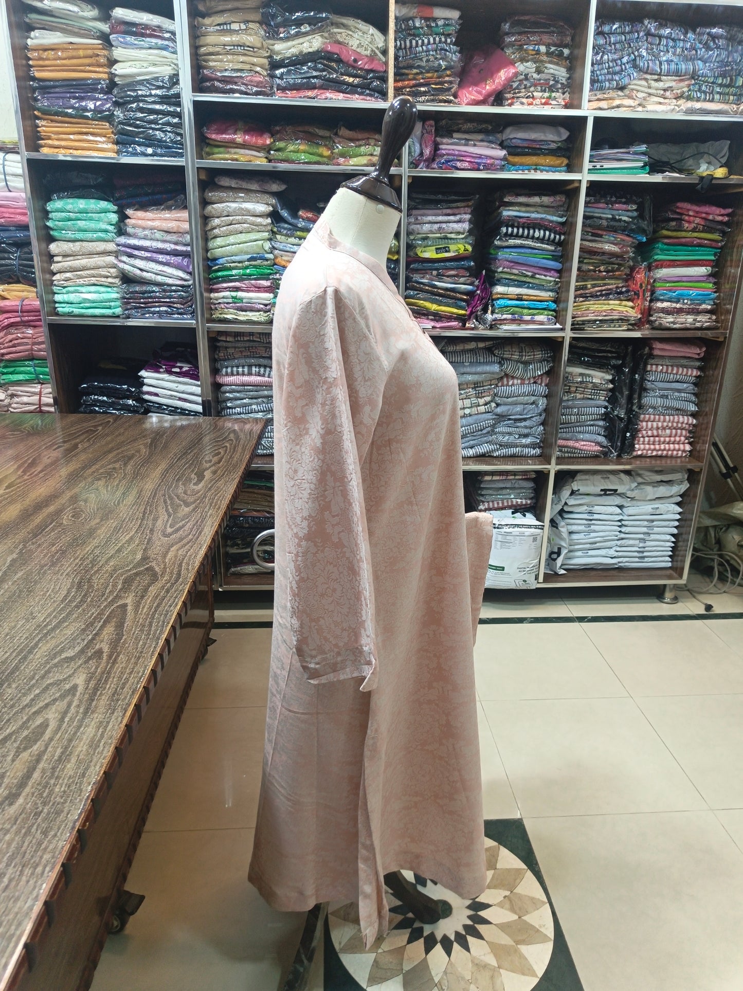 Self jacuard mid season long  A line cut shirt trouser 2pc skn