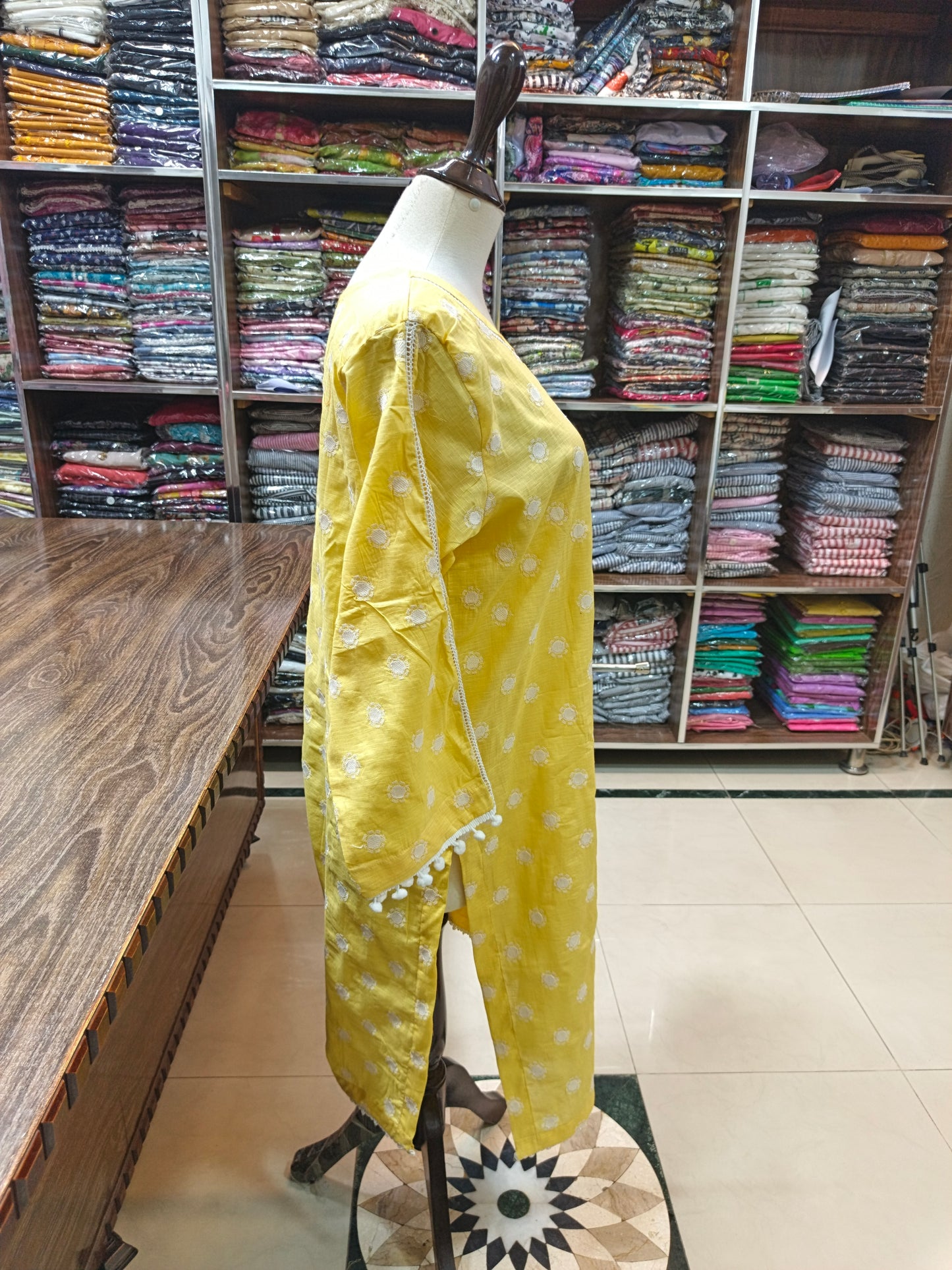 Lawn embroidered stiched shirt trouser 2pc ylo