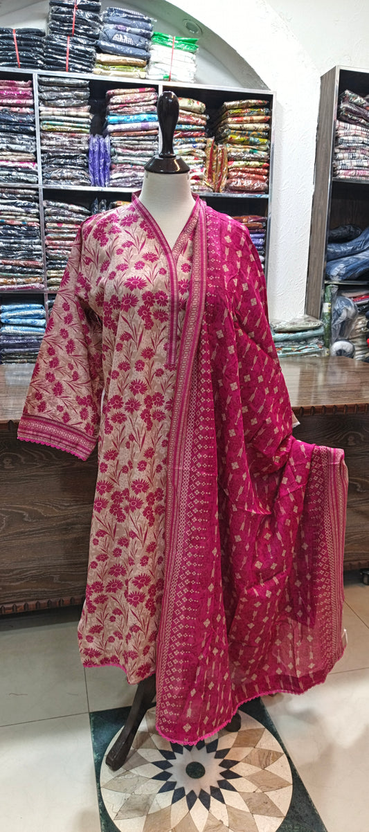 Bin saeed lawn stiched shirt trouser 3 pc