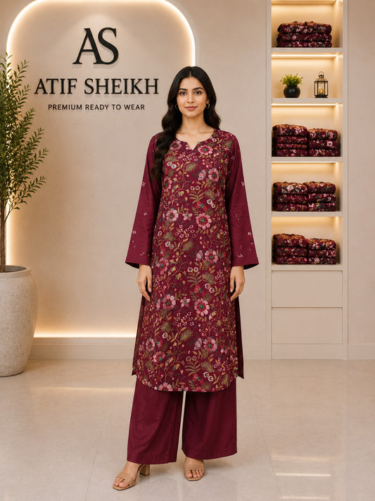 Karandi embroidered stiched long shirt trouser 2pc mrnd1