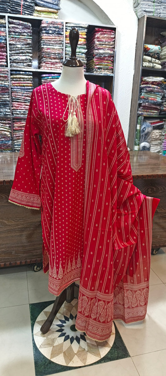 Bin saeed premium lawn stiched shalwar kameez 3 pc